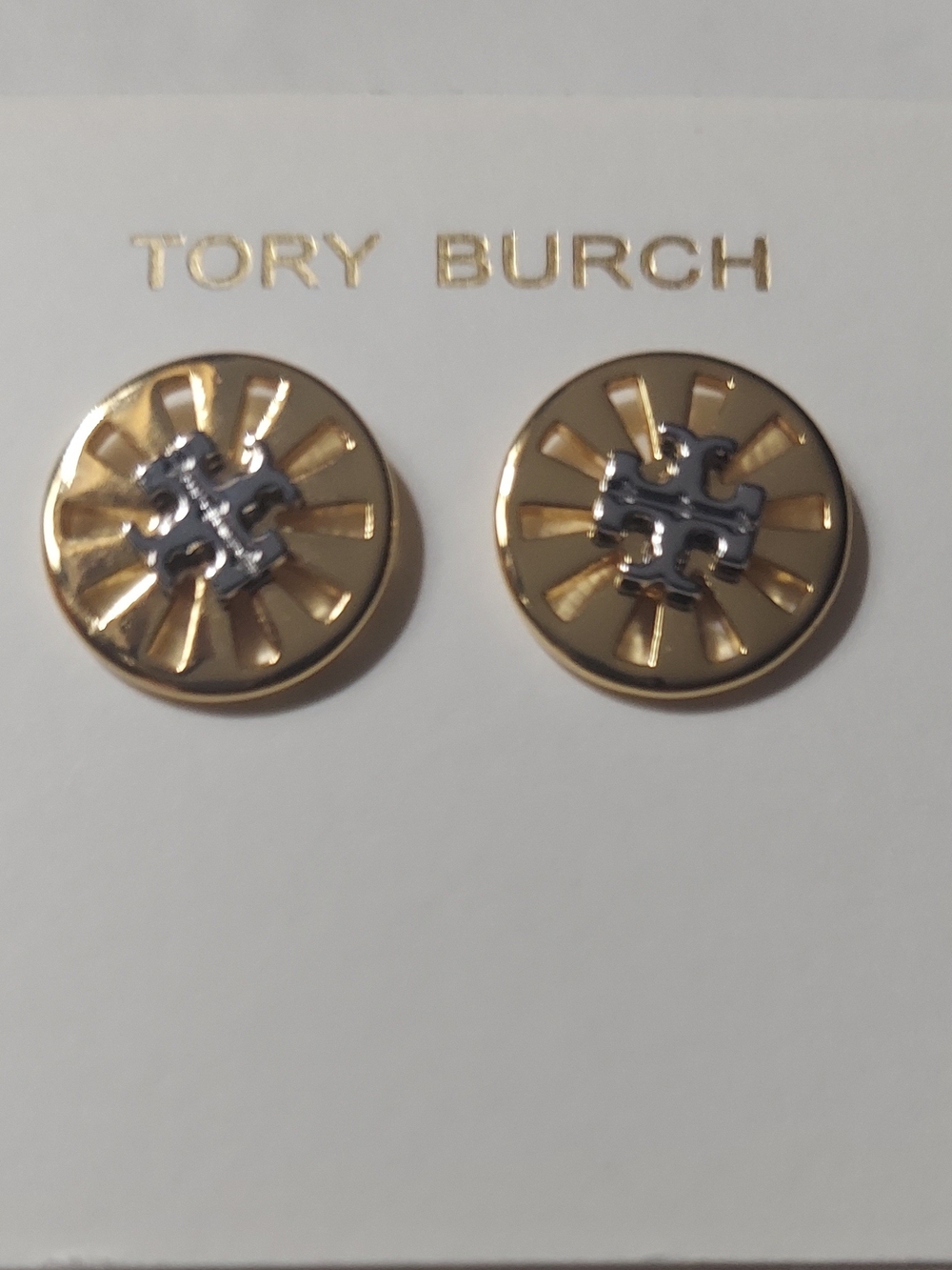 Tory Burch Britten Enamel Pleated Wheel Stud Earrings Gold & Brown